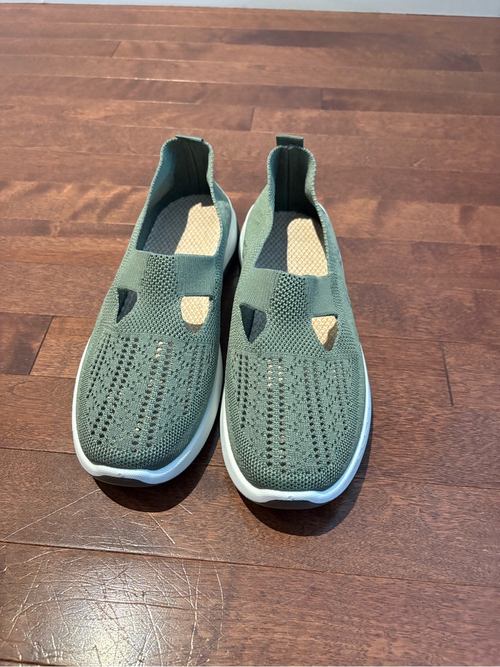 Women’s New Slip-On Knit Sneakers in Olive Green
